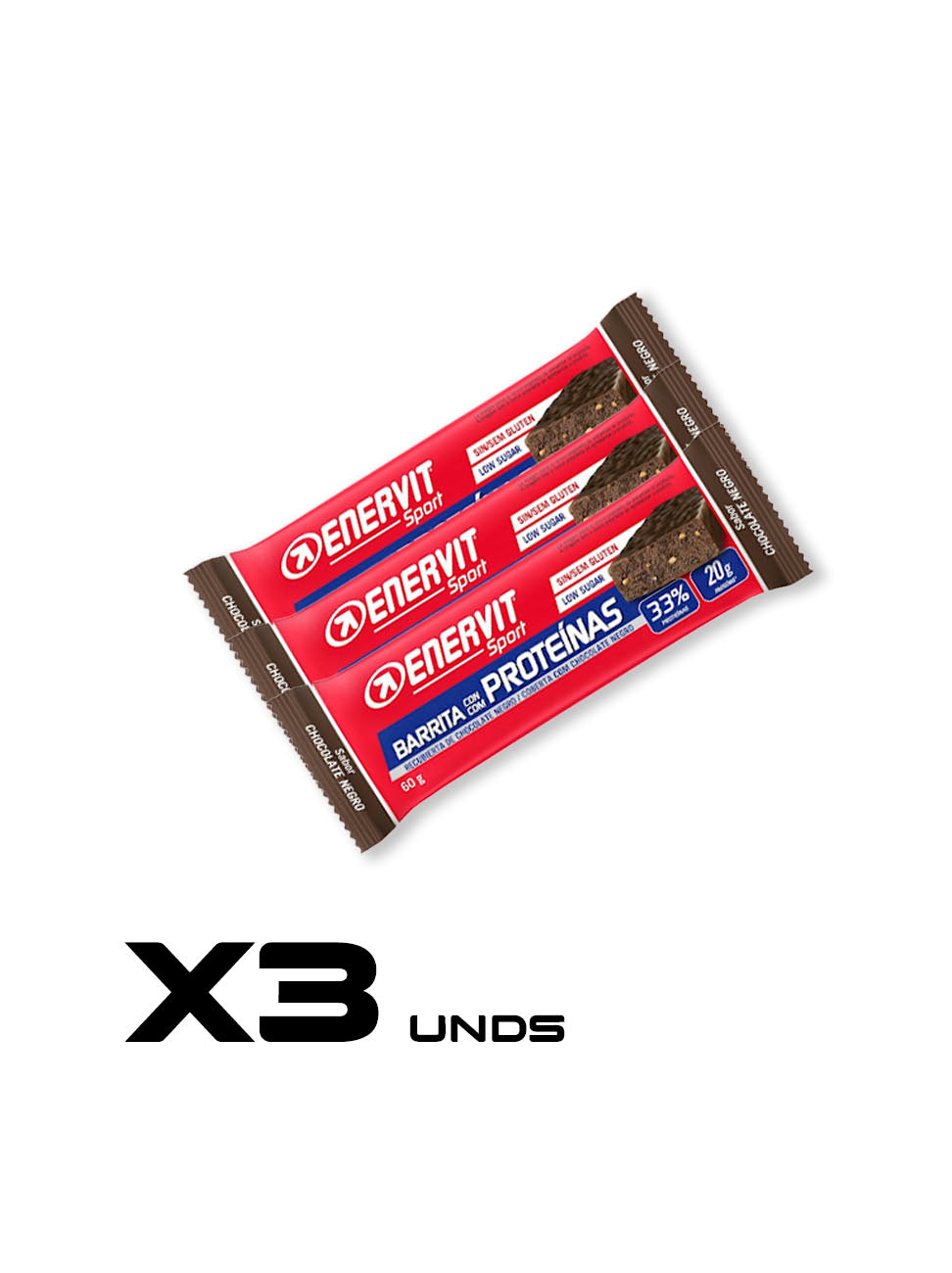 BARRA ENERVIT DE PROTEINA CHOCOLATE NEGRO BAJA EN AZUCAR 20GR X3 UND
