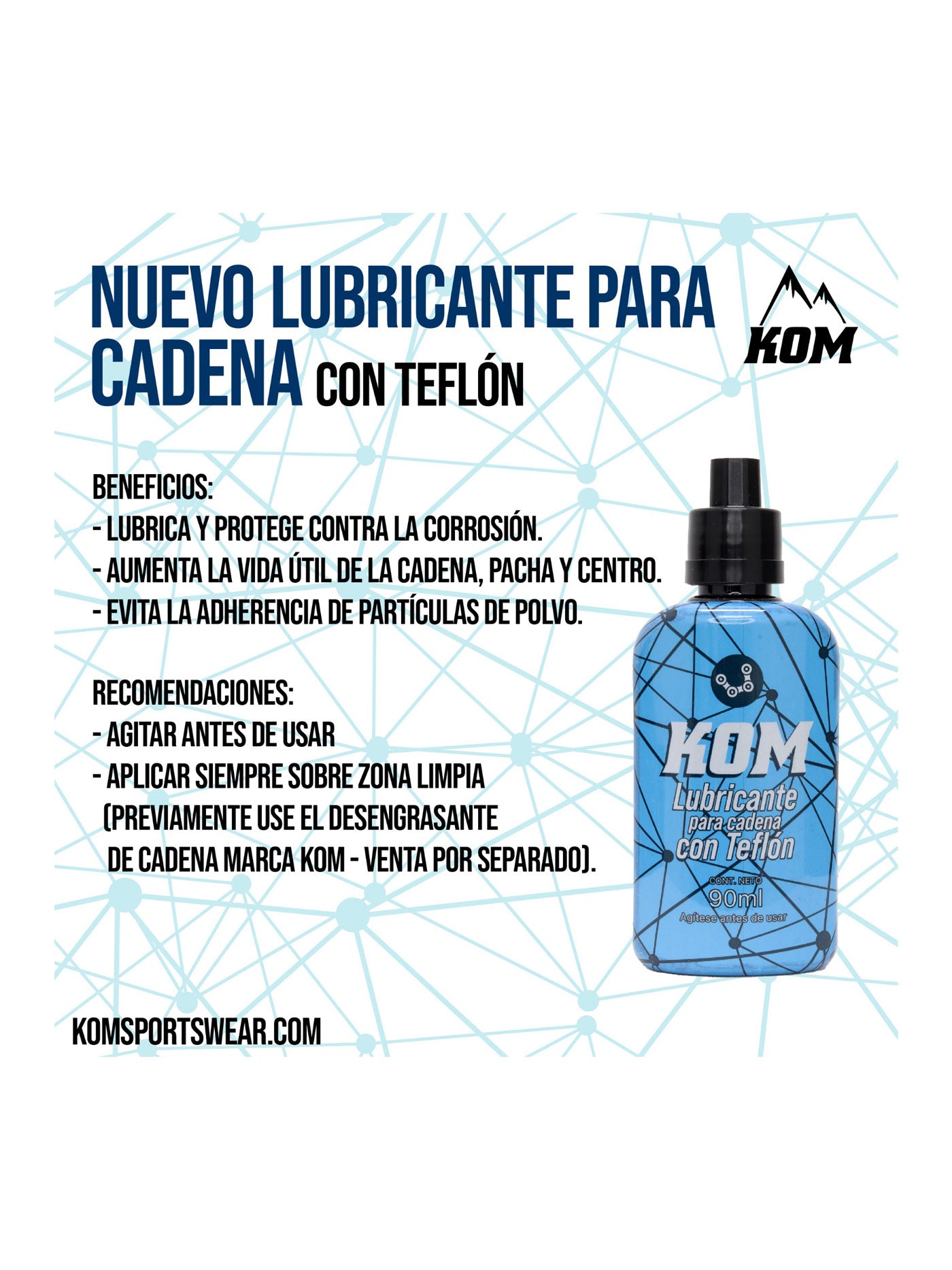 Lubricante de cadena ciclismo, motos a base de Teflón 90ml