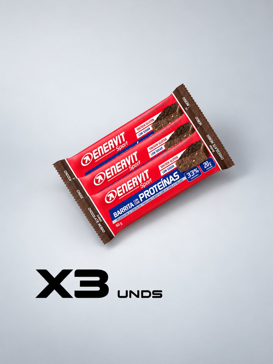 BARRA ENERVIT DE PROTEINA CHOCOLATE NEGRO BAJA EN AZUCAR 20GR X3 UND
