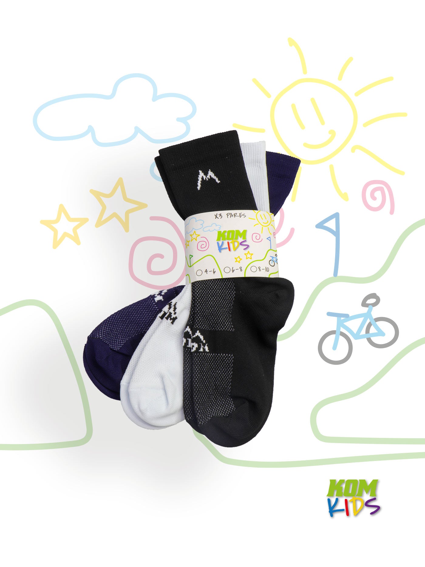 Medias para niños kids ciclismo, running PACK X3 PARES