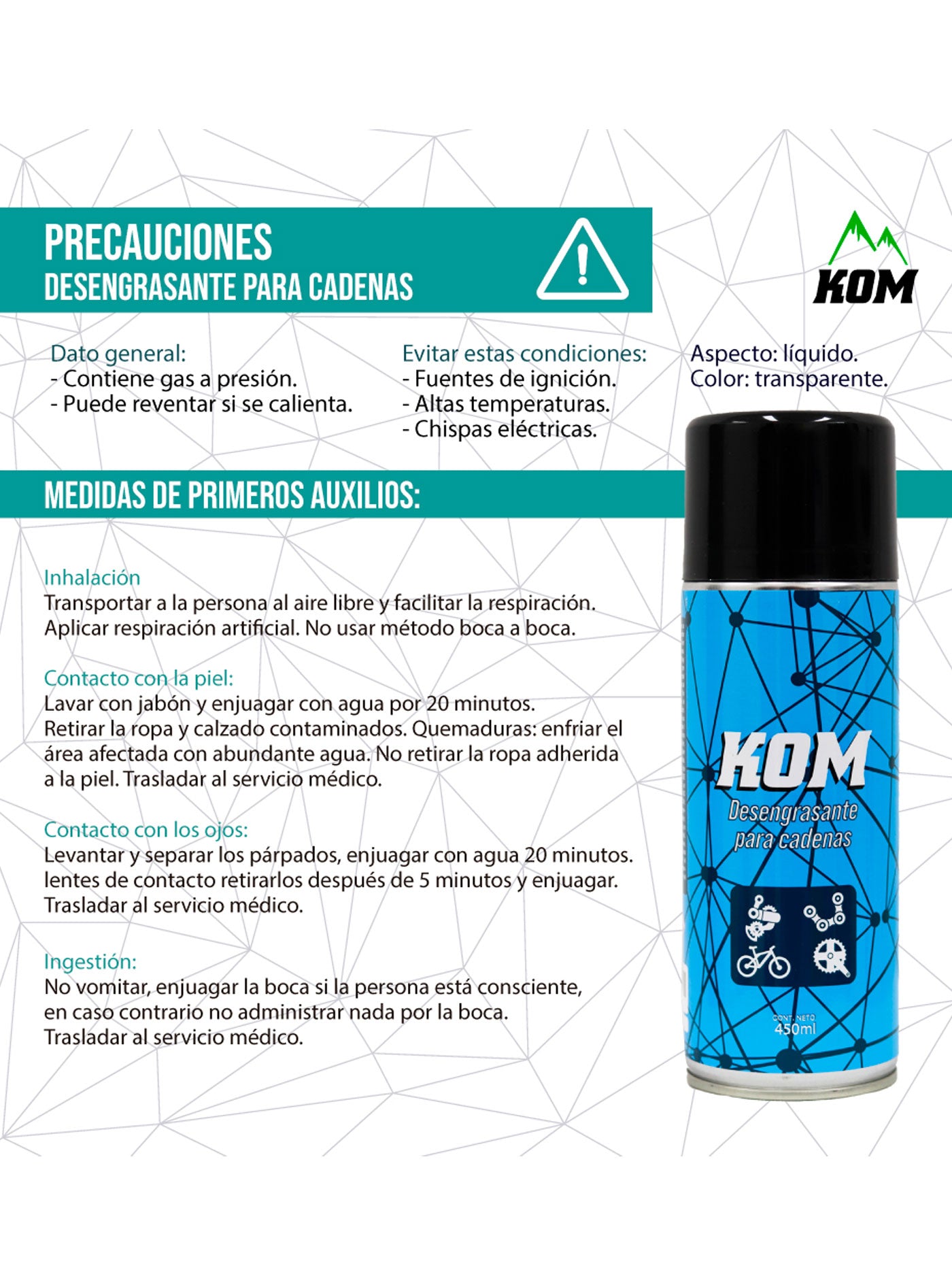 Desengrasante de cadena ciclismo, motos Aerosol 450 ml