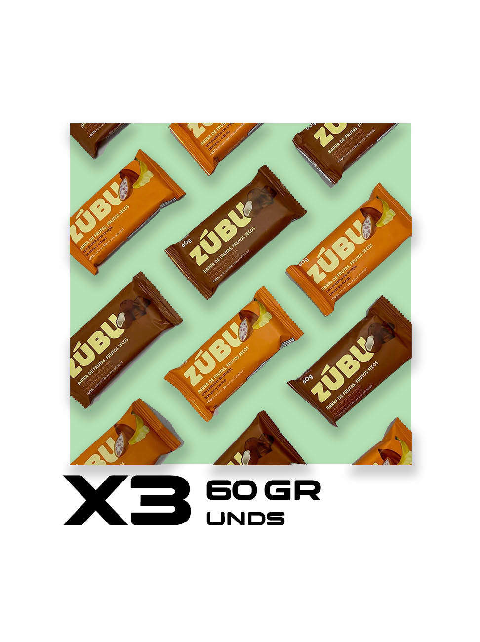 ZUBU barra de frutas, frutos secos 60 gr - X3 und